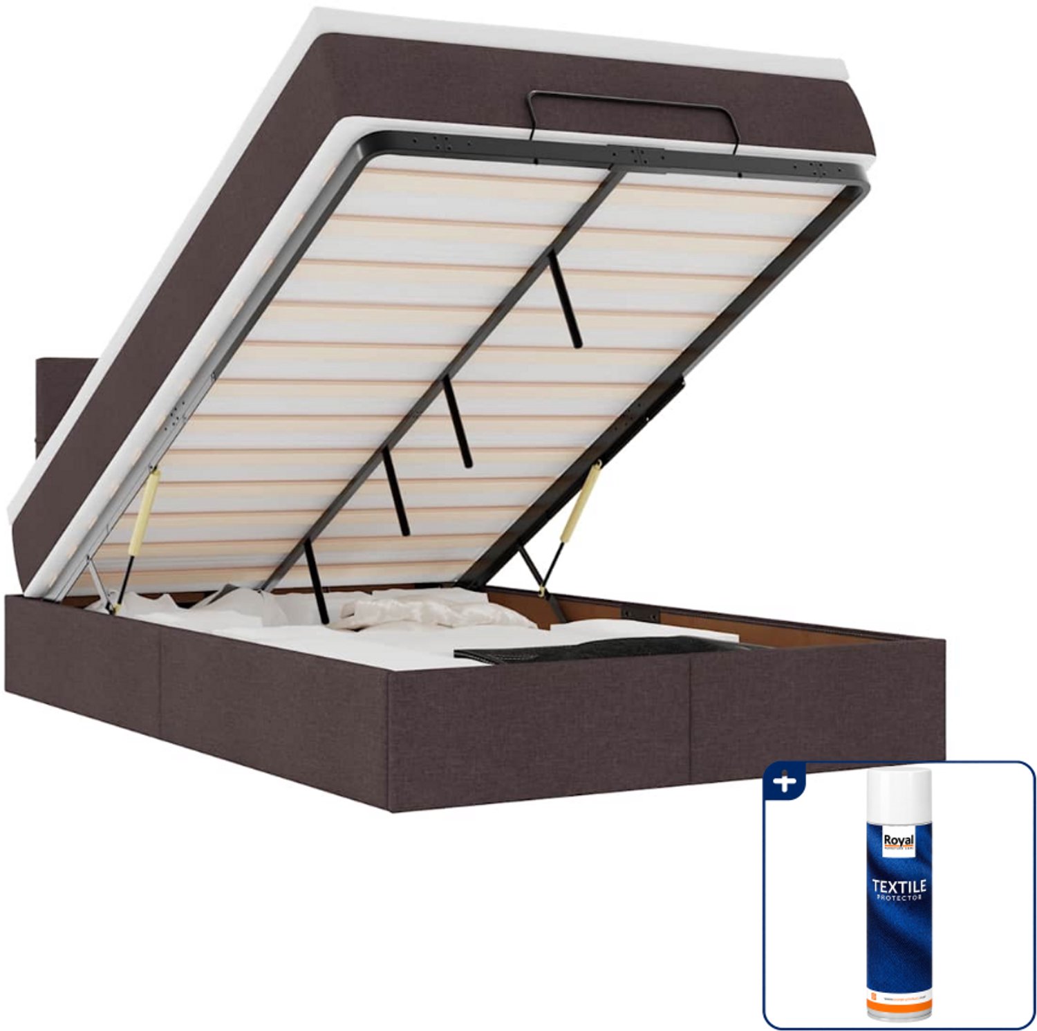 vidaXL ottoman bed met matras - 120 x 190 cm - stof - donkerbruin - Inclusief textielbeschermer 500 ml Grijs