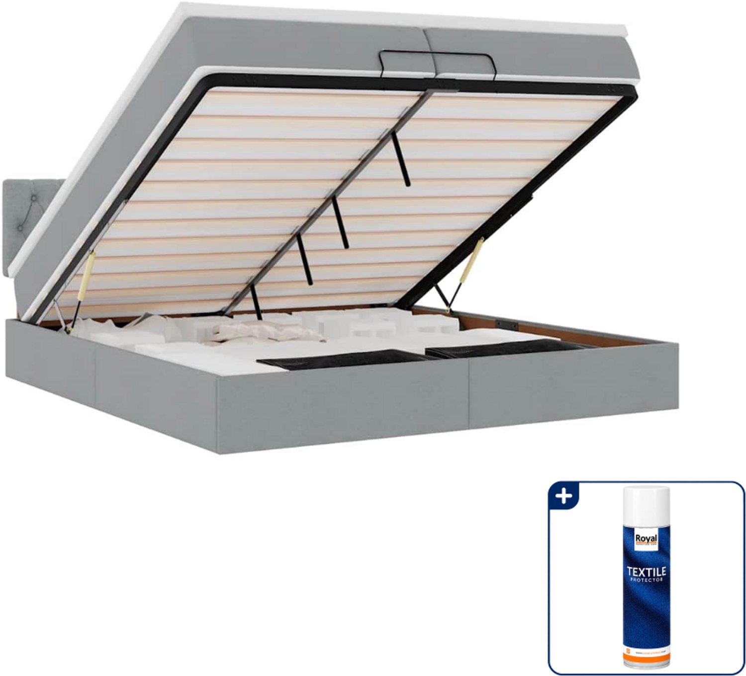 vidaXL ottoman bed - Super kingsize - 200 x 200 cm - lichtgrijs - Inclusief textielbeschermer 500 ml Bruin