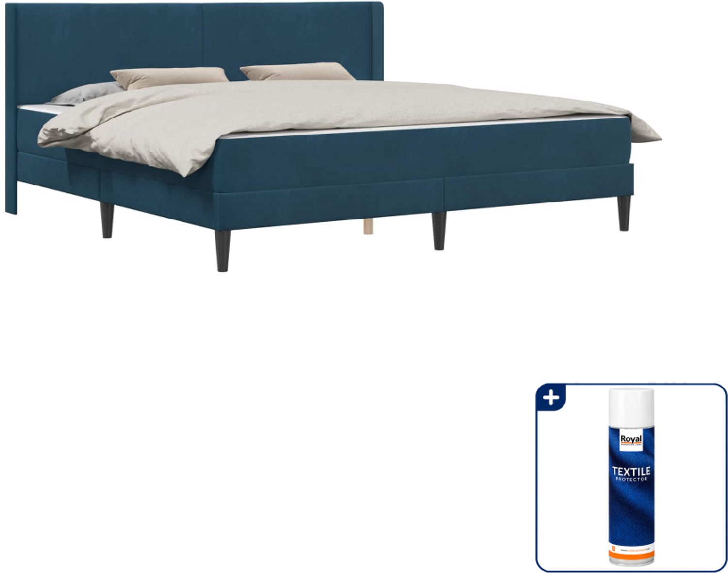 vidaXL Kingsize bedframe met matras - 180 x 200 cm - fluweel - blauw - Inclusief textielbeschermer 500 ml
