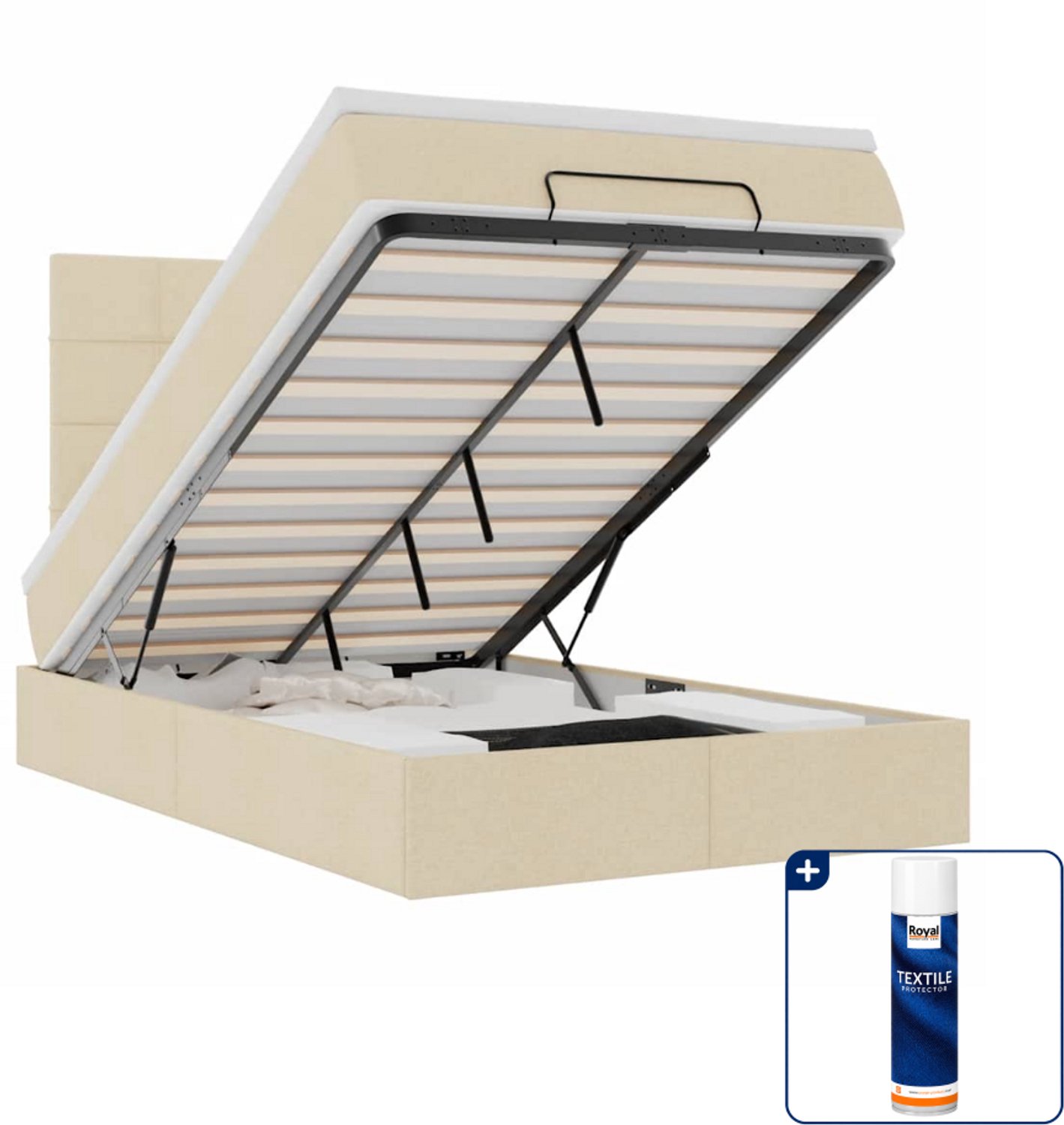 vidaXL ottoman bed - 120 x 200 cm - stof - crèmekleurig - Inclusief textielbeschermer 500 ml Roze