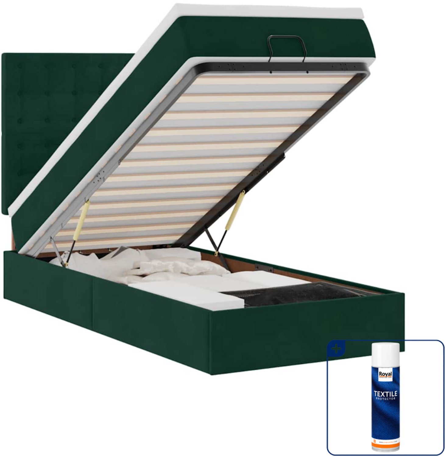 vidaXL ottoman bed met matras en topper - 90 x 190 cm - donkergroen - Inclusief textielbeschermer 500 ml Grijs