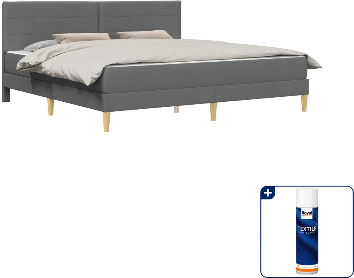 vidaXL Kingsize bedframe met matras - 180 x 200 cm - donkergrijs - Inclusief textielbeschermer 500 ml