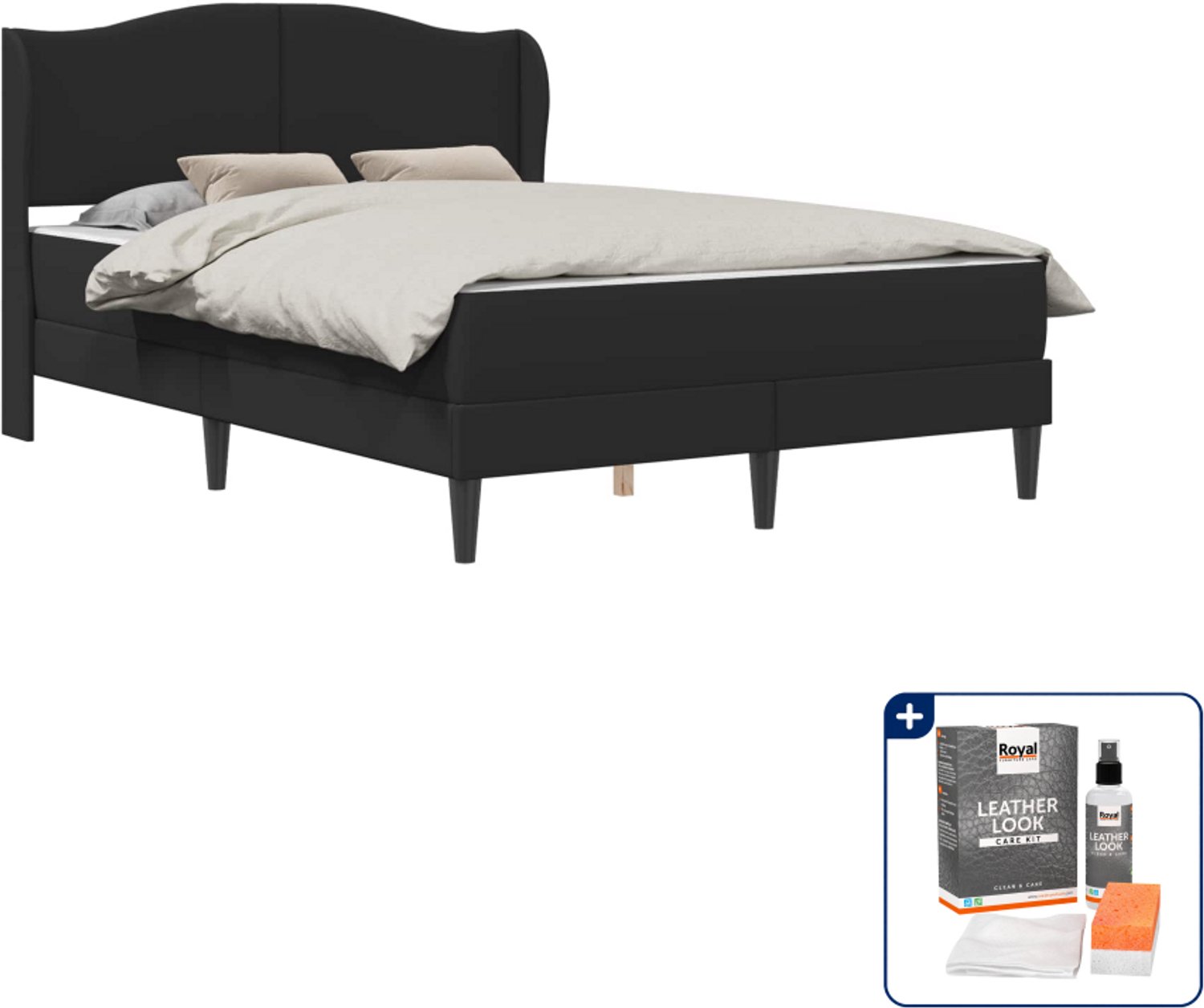 vidaXL bedframe met matras - 120 x 190 cm - kunstleer - zwart - Inclusief onderhoudsset voor kunstleer 150 ml