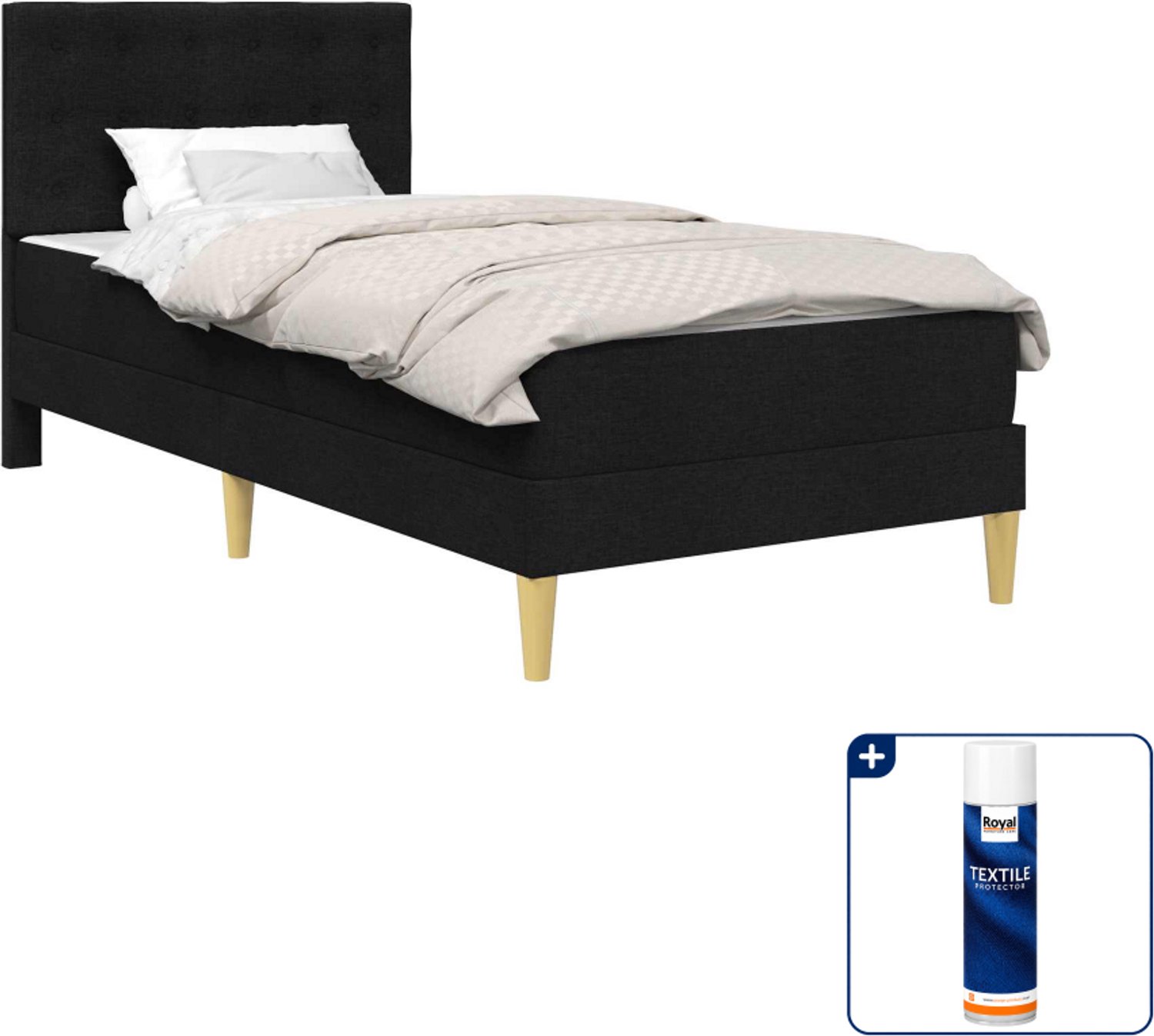 vidaXL bedframe met matras - 80 x 200 cm - stof - zwart - Inclusief textielbeschermer 500 ml