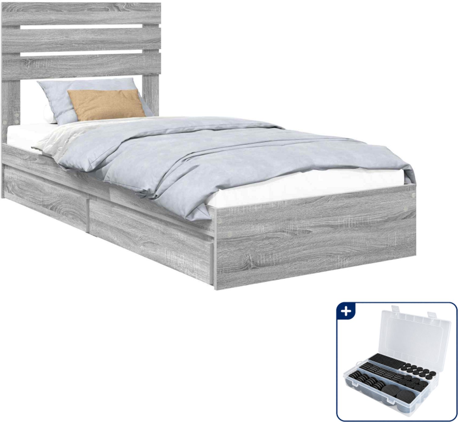 vidaXL bedframe - 90 x 190 cm - bewerkt hout - grijs sonoma - Inclusief antikrasvilt 177-delig Bruin