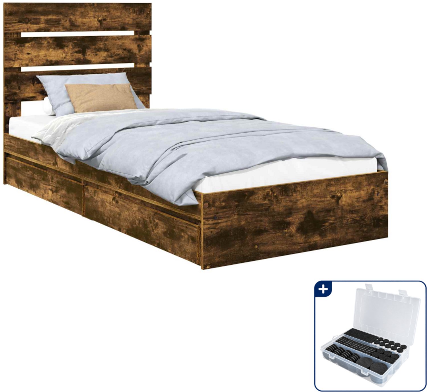 vidaXL bedframe - 100 x 200 cm - bewerkt hout - gerookt eiken - Inclusief antikrasvilt 177-delig Bruin