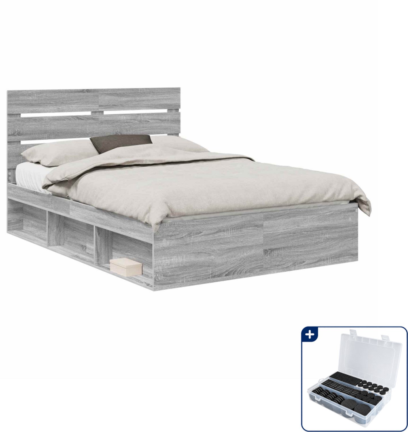 vidaXL bedframe - Small double - 140 x 200 cm - grijs sonoma - Inclusief antikrasvilt 177-delig