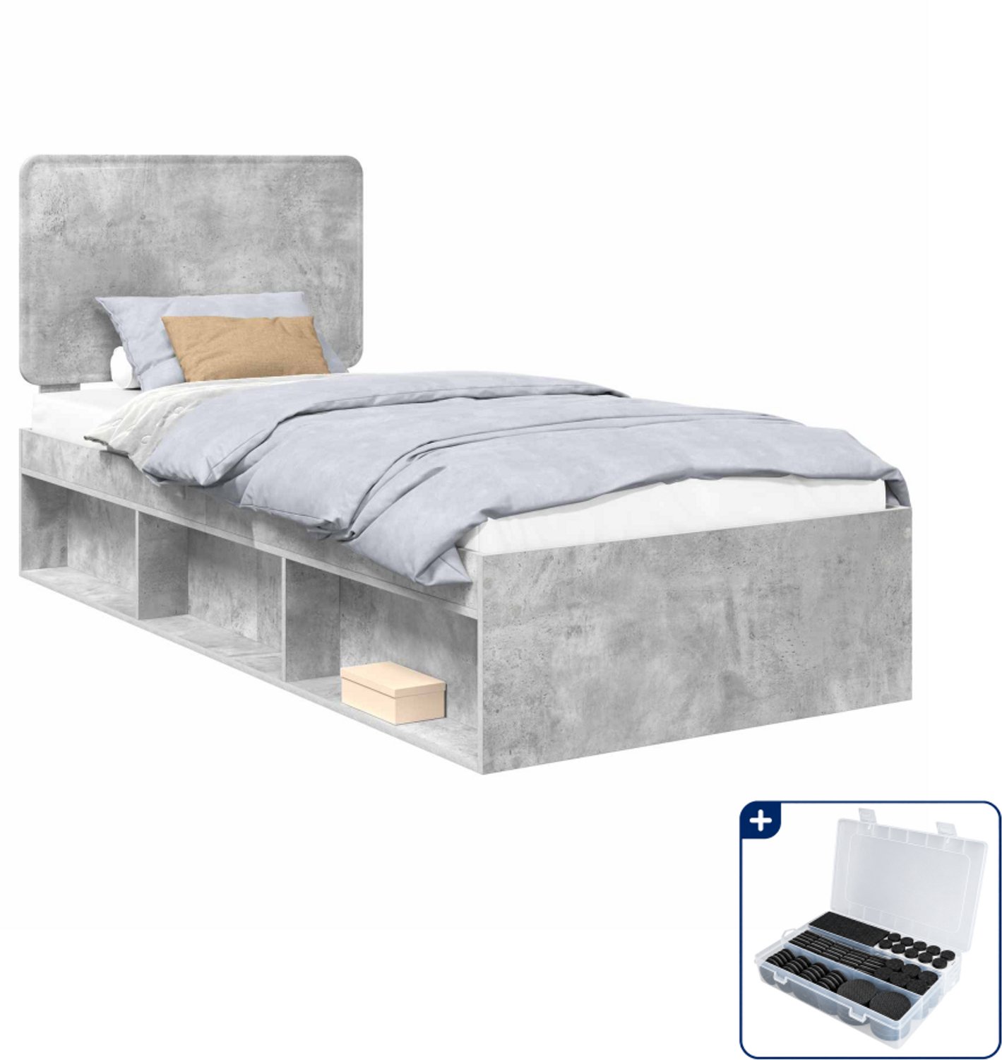 vidaXL bedframe - 75 x 190 cm - concerte grijs - Inclusief antikrasvilt 177-delig