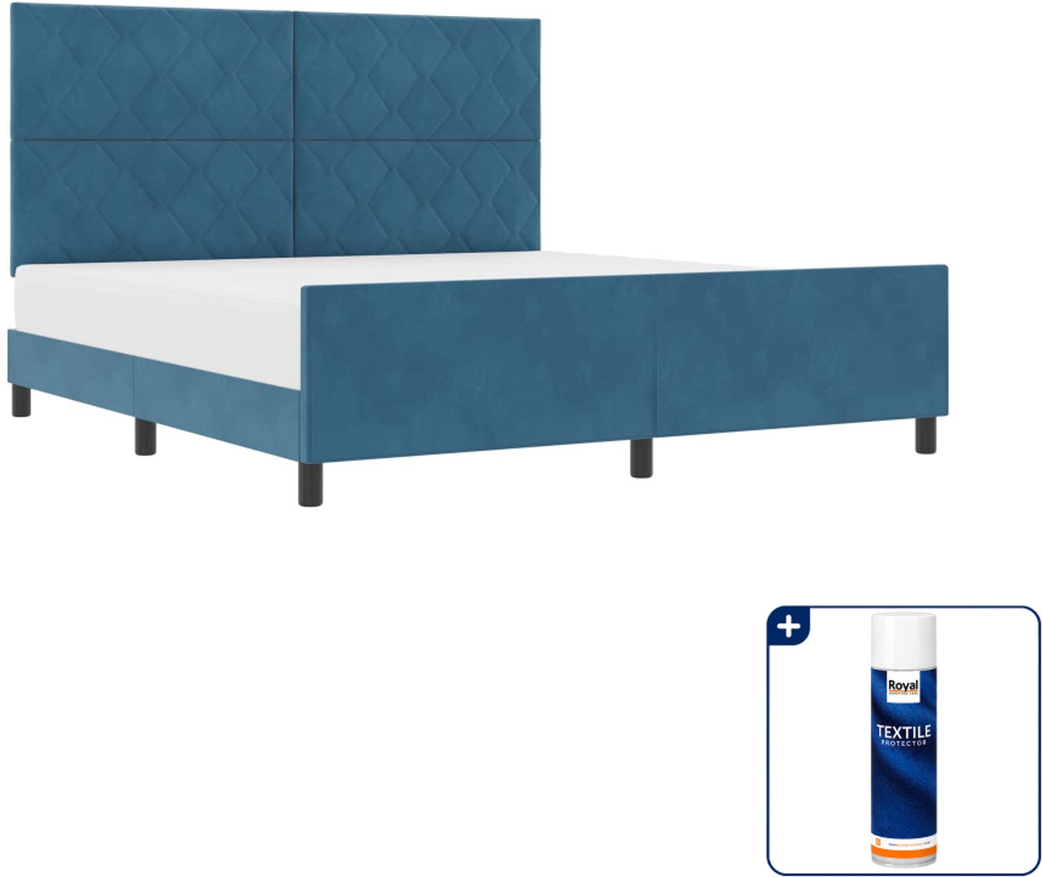 vidaXL Kingsize boxspringbed - 180 x 200 cm - fluweel - donkerblauw - Inclusief textielbeschermer 500 ml Grijs