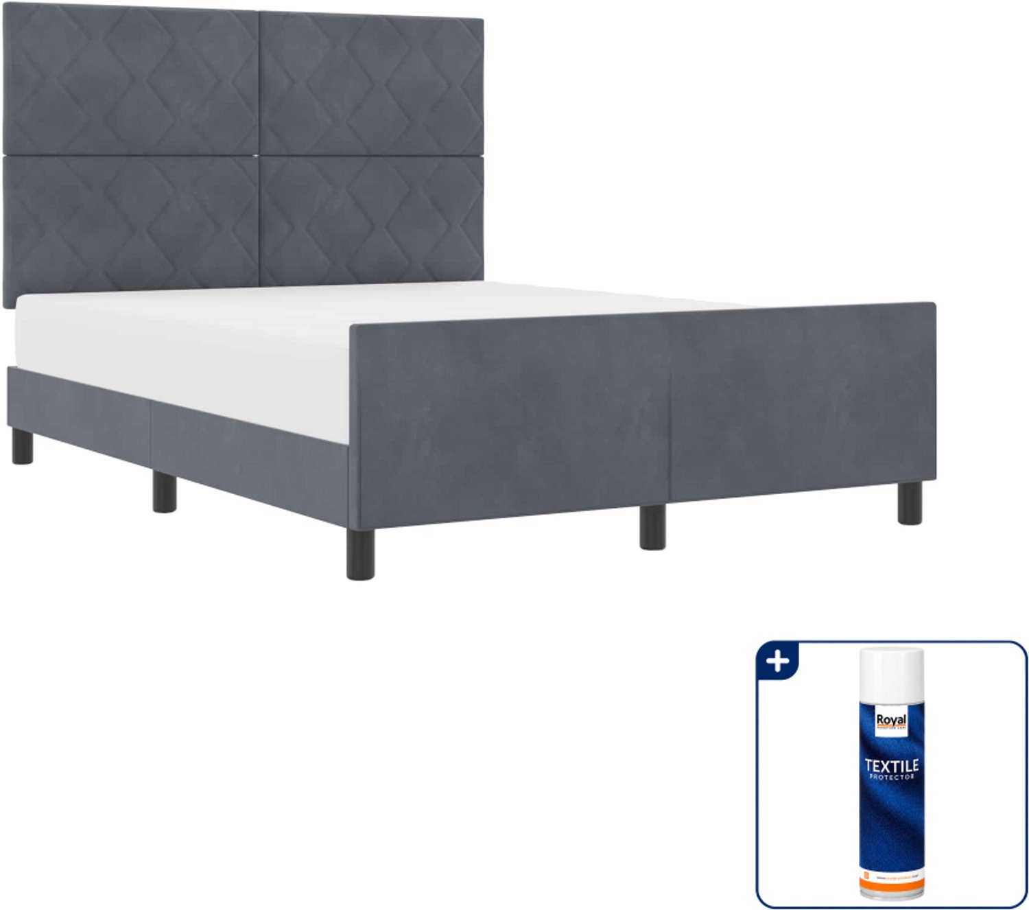 vidaXL Queensize boxspringbed - 160 x 200 cm - donkergrijs - Inclusief textielbeschermer 500 ml Blauw