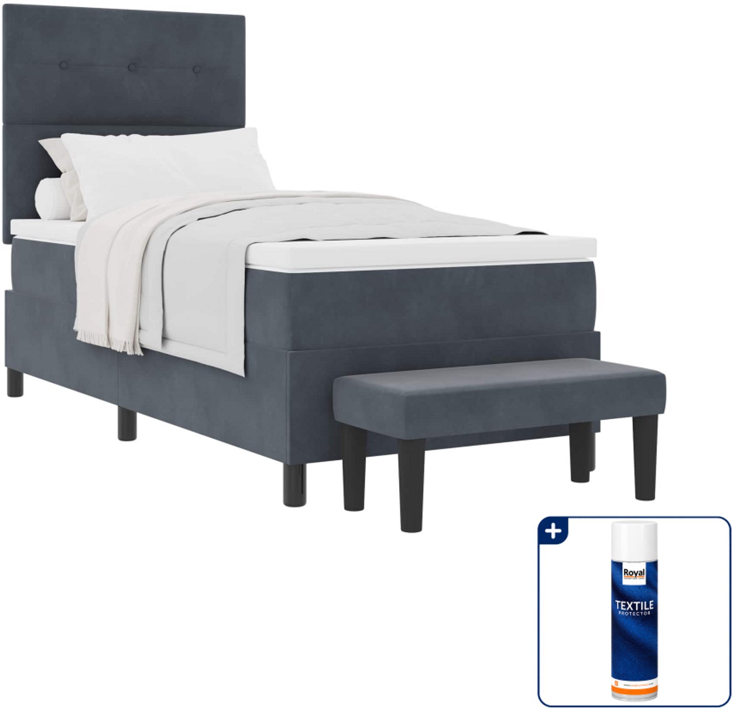 vidaXL boxspring - 80 x 200 cm - fluweel - donkergrijs - Inclusief textielbeschermer 500 ml