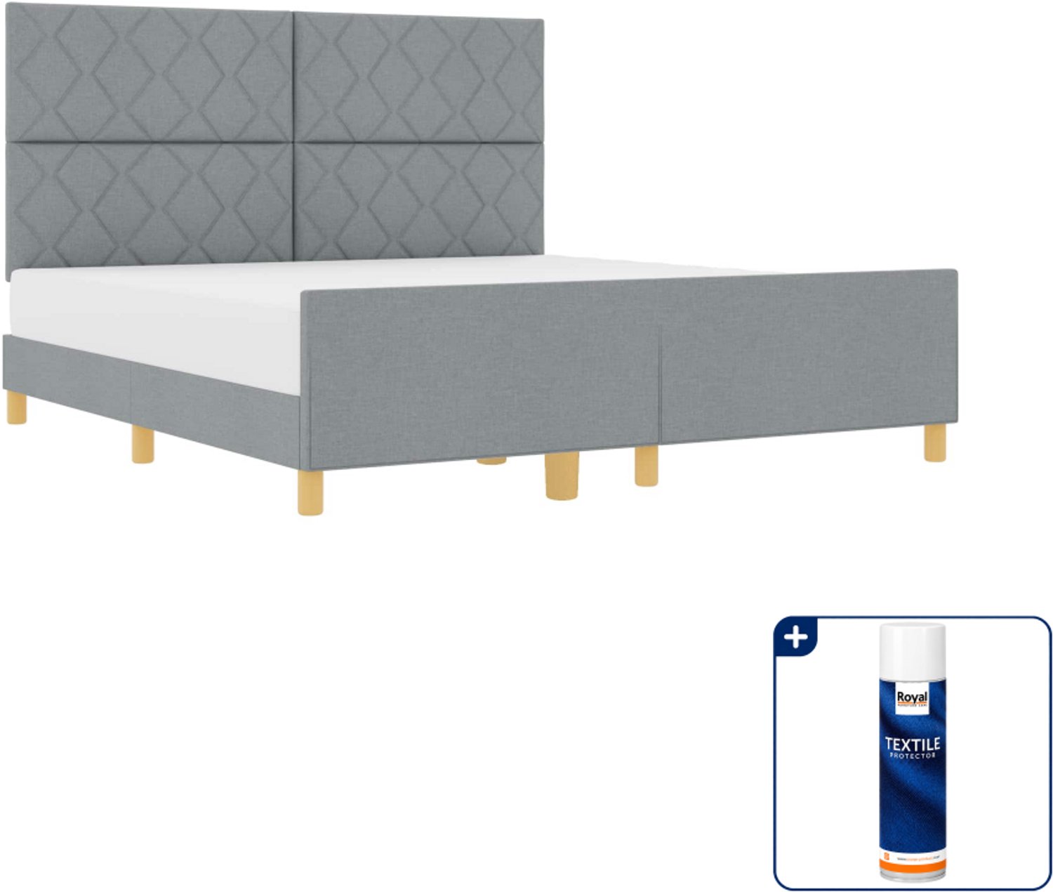 vidaXL Kingsize bedframe - 180 x 200 cm - stof - lichtgrijs - Inclusief textielbeschermer 500 ml