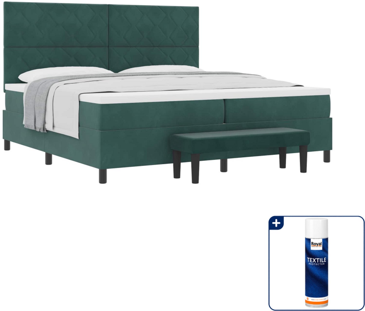 vidaXL boxspring - 200 x 200 cm - fluweel - donkergroen - Inclusief textielbeschermer 500 ml