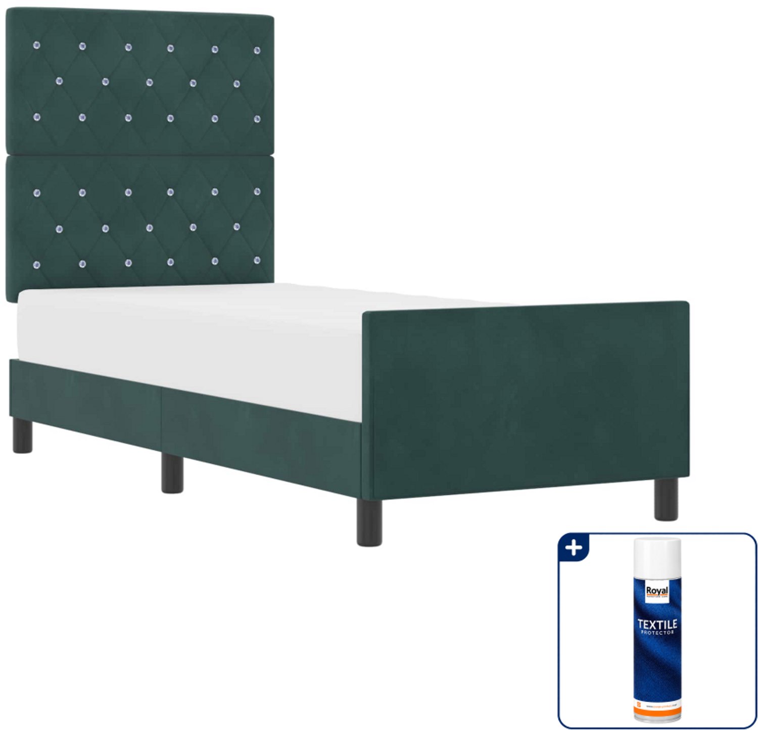 vidaXL boxspringbed - 80 x 200 cm - fluweel - donkergroen - Inclusief textielbeschermer 500 ml Grijs
