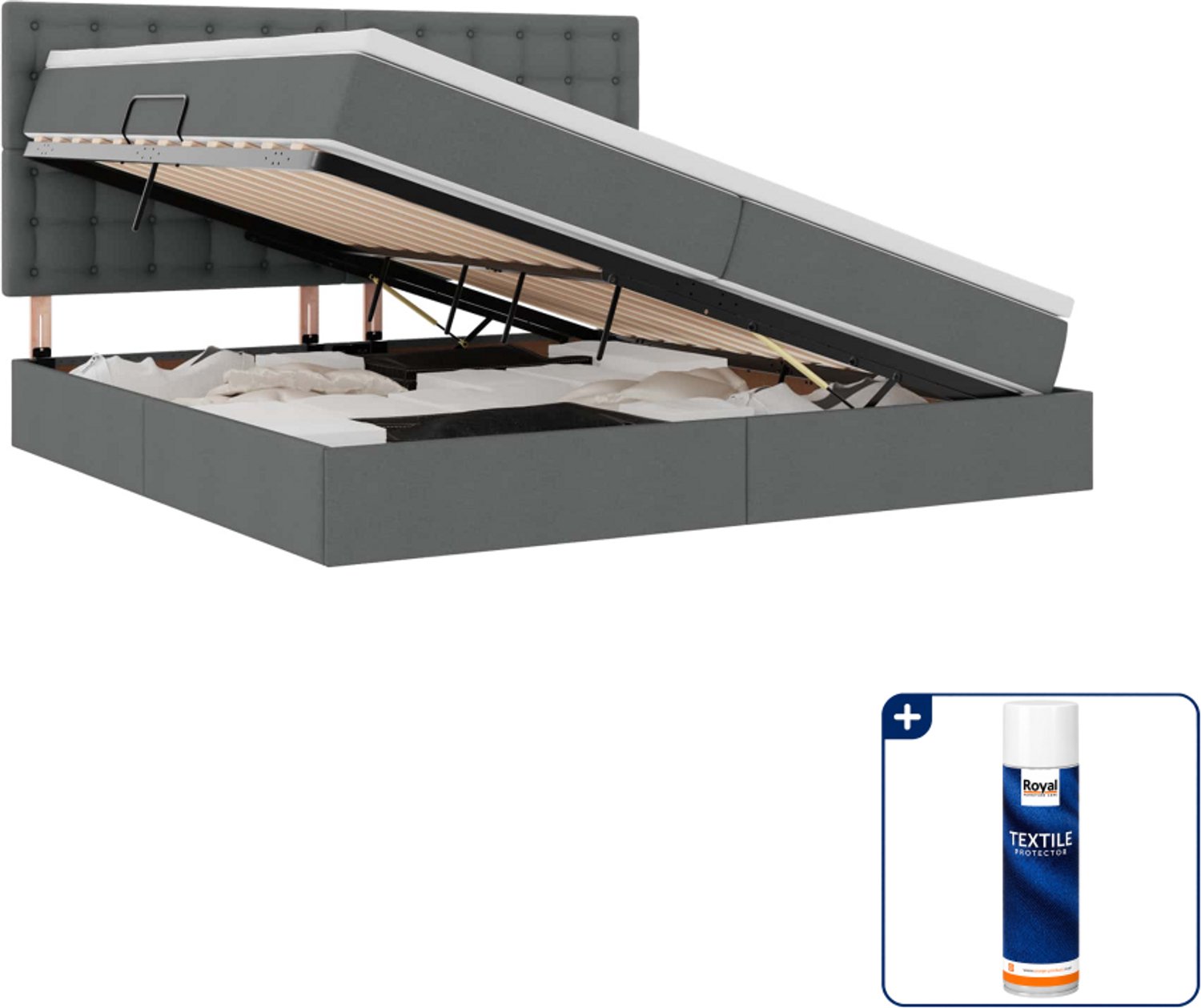 vidaXL Opbergbed met matras - 200 x 200 cm - kunstleer - donkergrijs - Inclusief textielbeschermer 500 ml