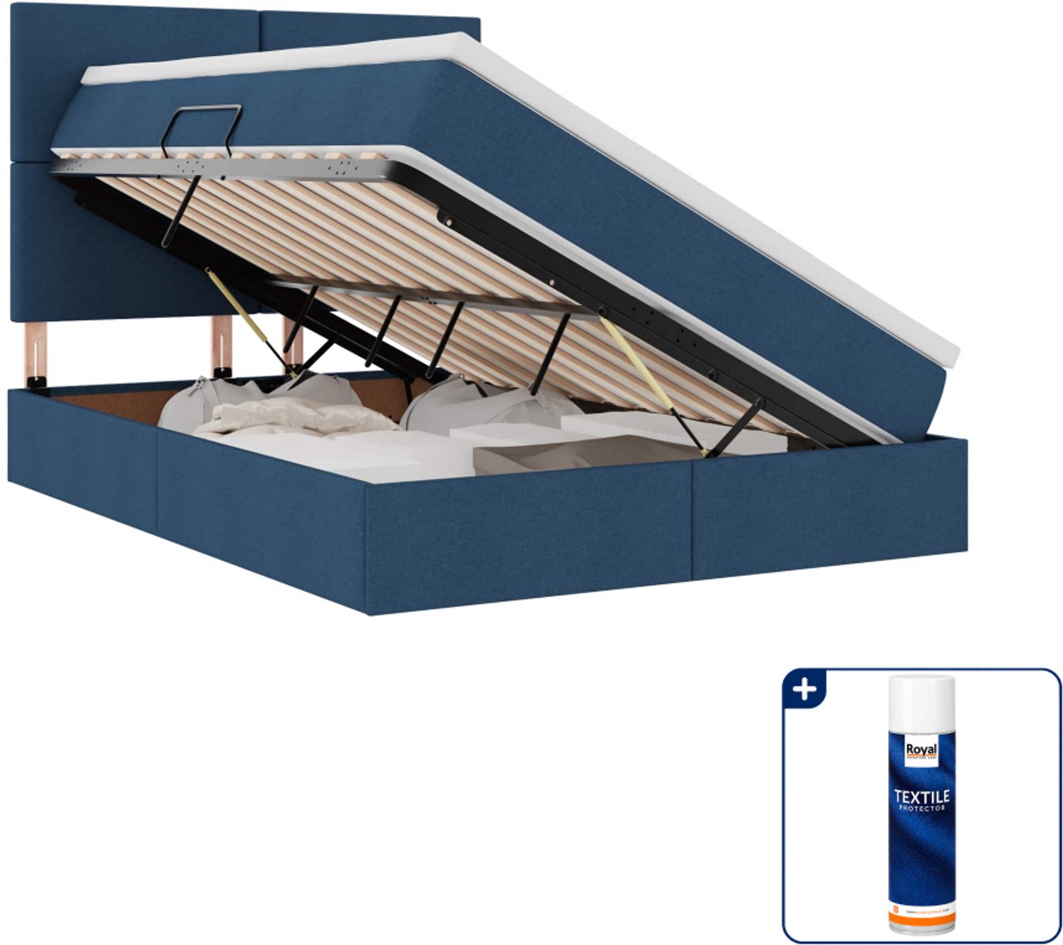 vidaXL LED opslagbed met matras - 140 x 190 cm - blauw - Inclusief textielbeschermer 500 ml