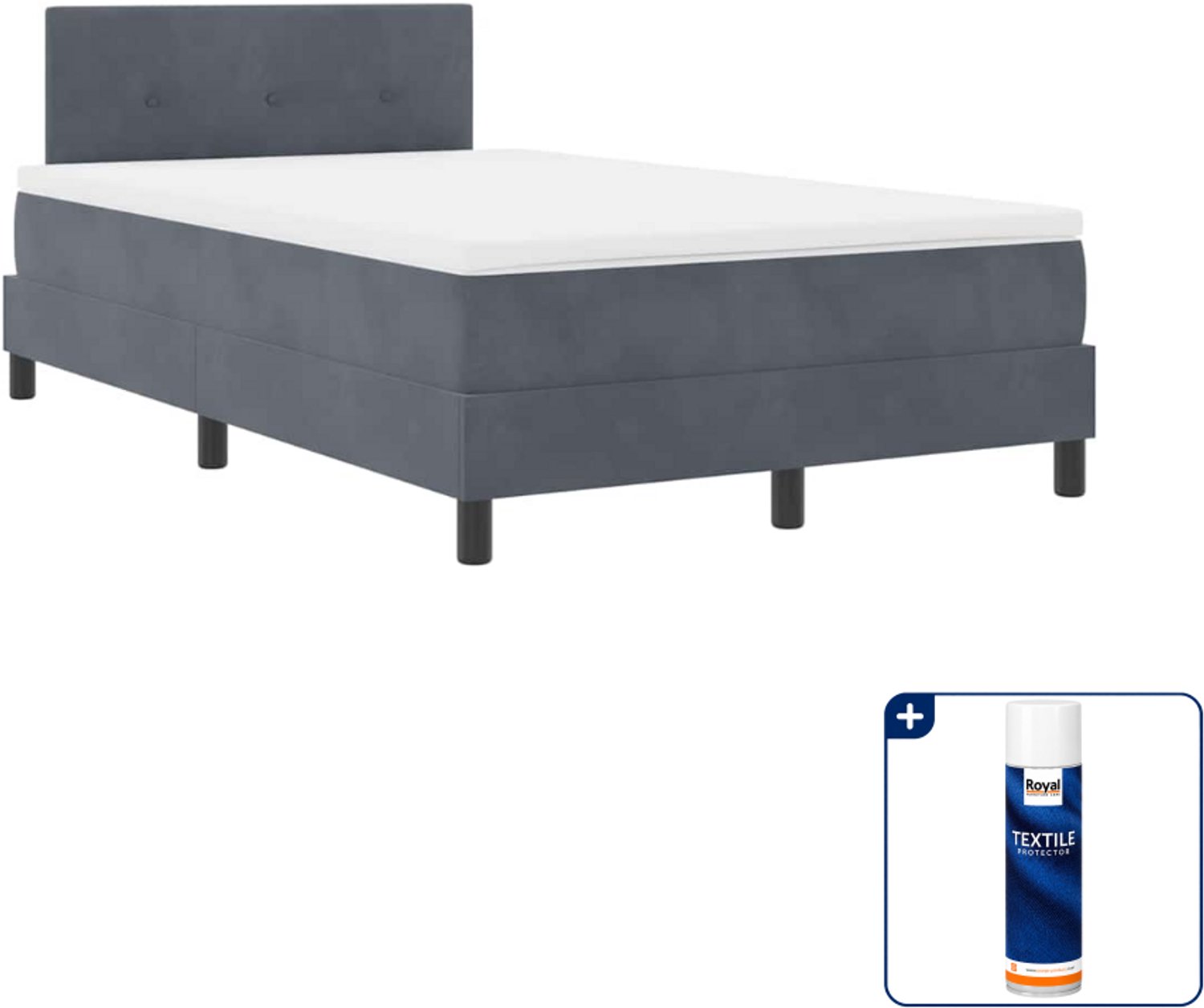 vidaXL LED boxspringbed - 120 x 190 cm - donkergrijs - Inclusief textielbeschermer 500 ml