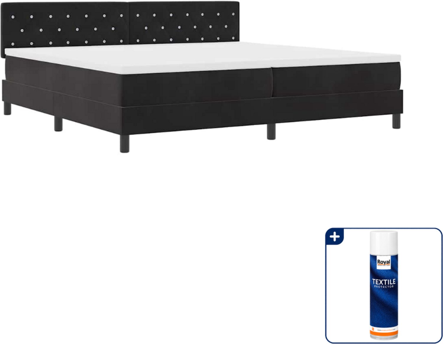 vidaXL LED boxspring Super kingsize - 200 x 200 cm - zwart - Inclusief textielbeschermer 500 ml