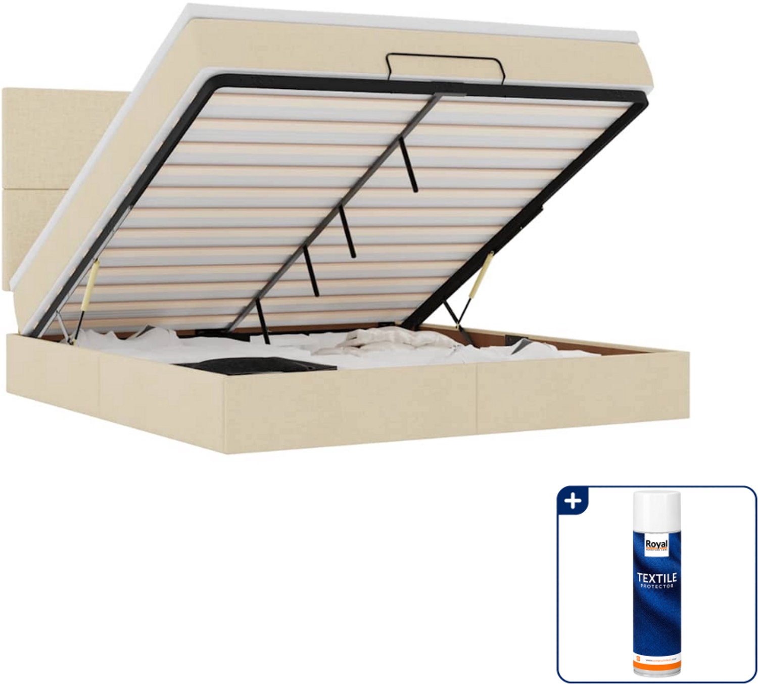 vidaXL queensize bed met matras - 160 x 200 cm - stof - crème - Inclusief textielbeschermer 500 ml Grijs