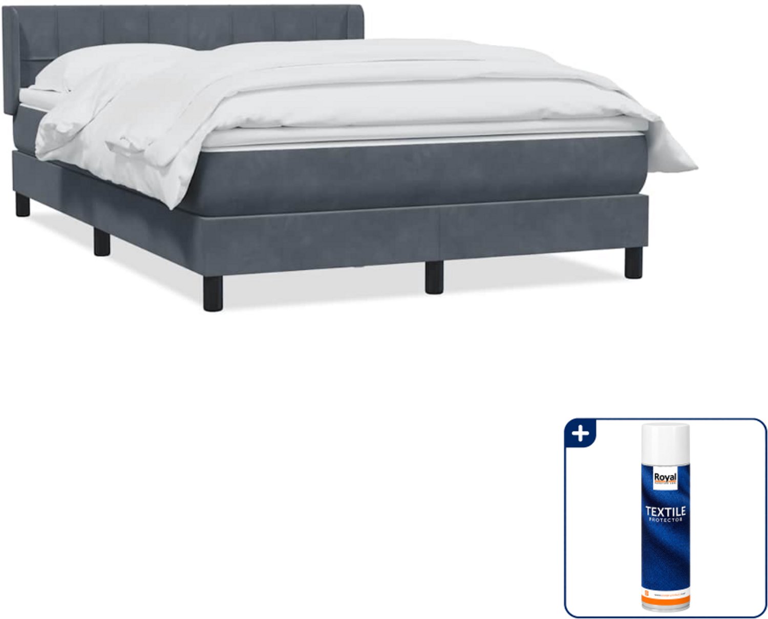 vidaXL boxspring Queensize - 160 x 210 cm - fluweel - donkergrijs - Inclusief textielbeschermer 500 ml