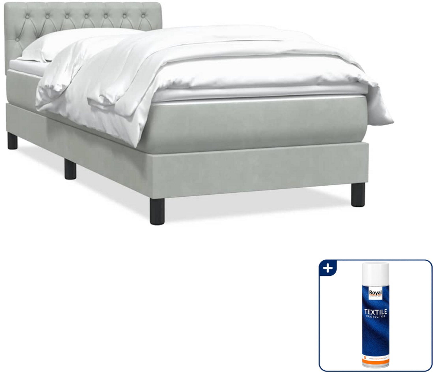 vidaXL boxspring met matras 80 x 220 cm - fluweel - lichtgrijs - Inclusief textielbeschermer 500 ml Wit