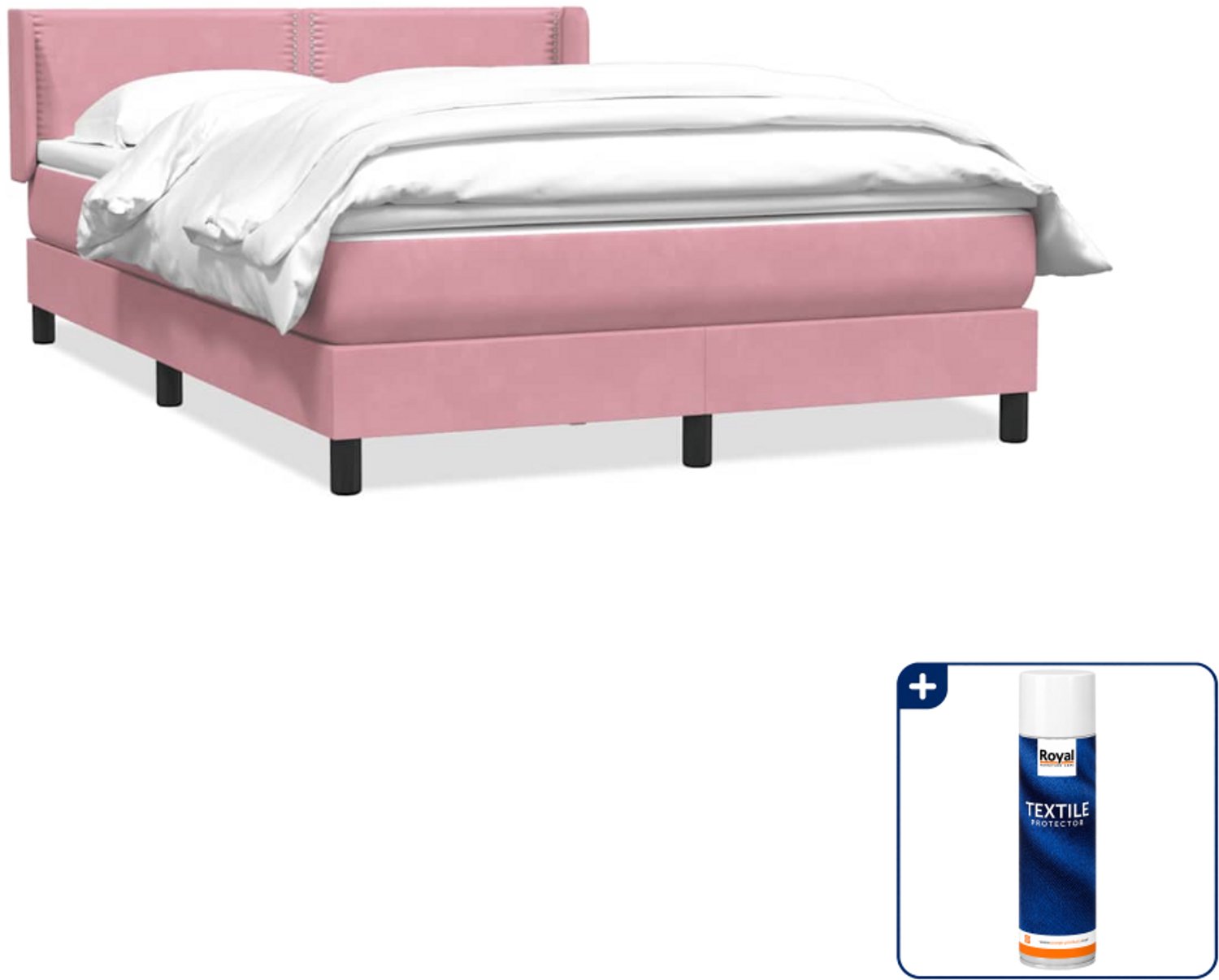 vidaXL boxspring - Queensize - 160 x 210 cm - roze - Inclusief textielbeschermer 500 ml Wit