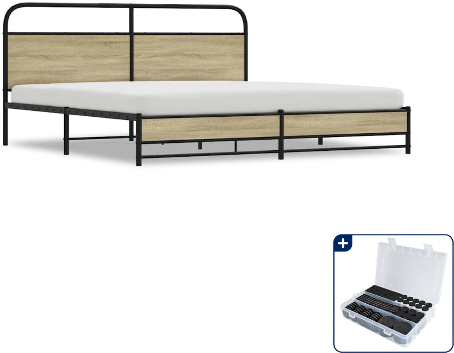 vidaXL Bedframe Kingsize 180 x 200 cm - staal - sonoma eiken - Inclusief antikrasvilt 177-delig