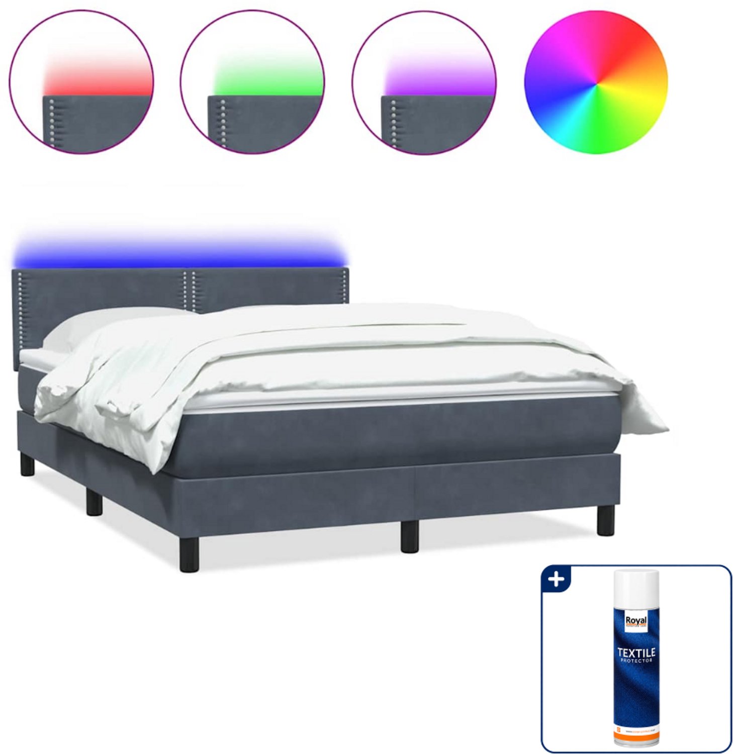 vidaXL boxspring - Queensize - 160 x 210 cm - donkergrijs - Inclusief textielbeschermer 500 ml Bruin