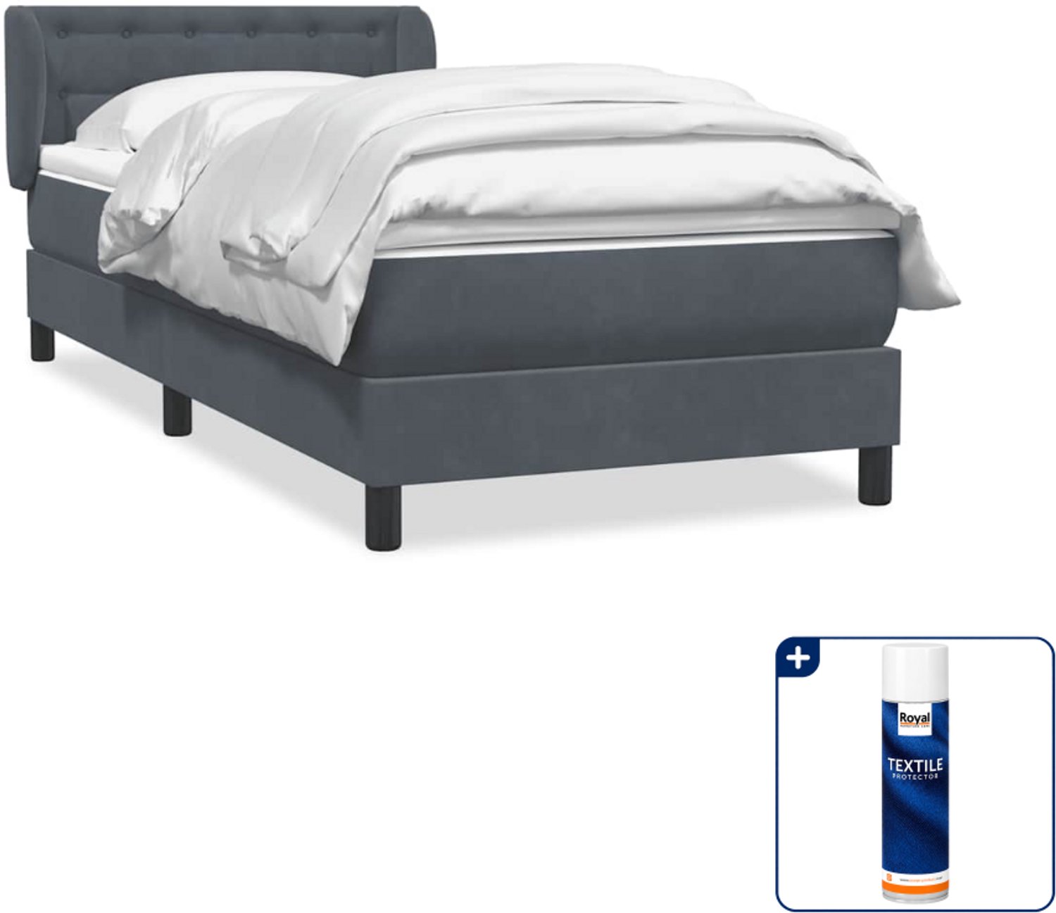 vidaXL boxspring met matras - 80 x 220 cm - fluweel - donkergrijs - Inclusief textielbeschermer 500 ml Bruin
