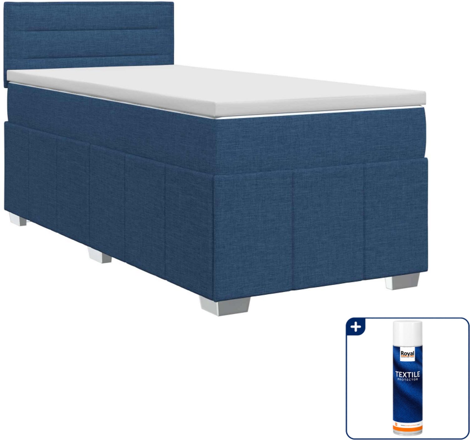 vidaXL boxspringbed - 90 x 200 cm - blauw - Inclusief textielbeschermer 500 ml