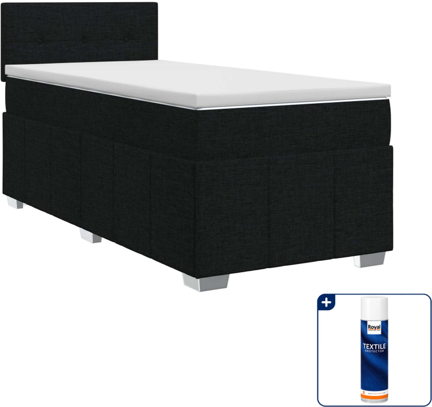 vidaXL boxspringbed met matras - 90 x 200 cm - zwart - Inclusief textielbeschermer 500 ml