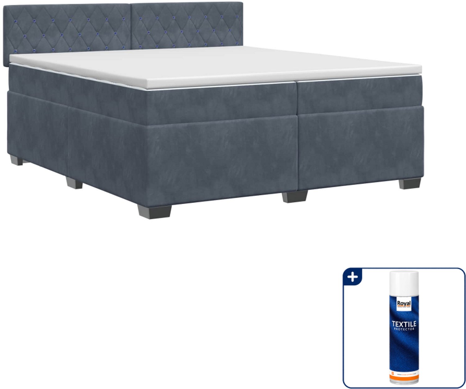 vidaXL Super kingsize boxspringbed - 200 x 200 cm - donkergrijs - Inclusief textielbeschermer 500 ml Donker Grijn