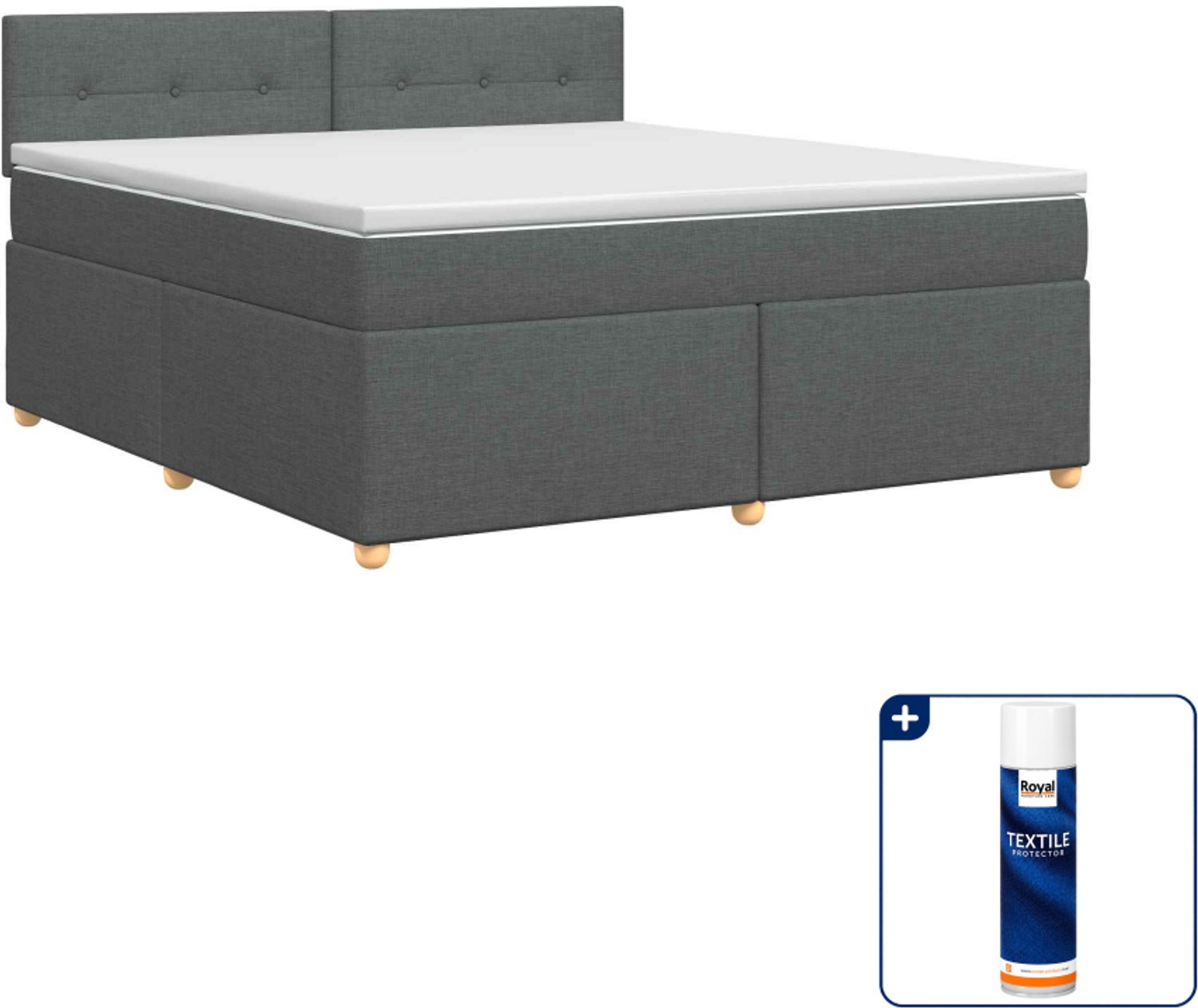 vidaXL boxspringbed - 140 x 190 cm - donkergrijs - Inclusief textielbeschermer 500 ml Donker Grijn