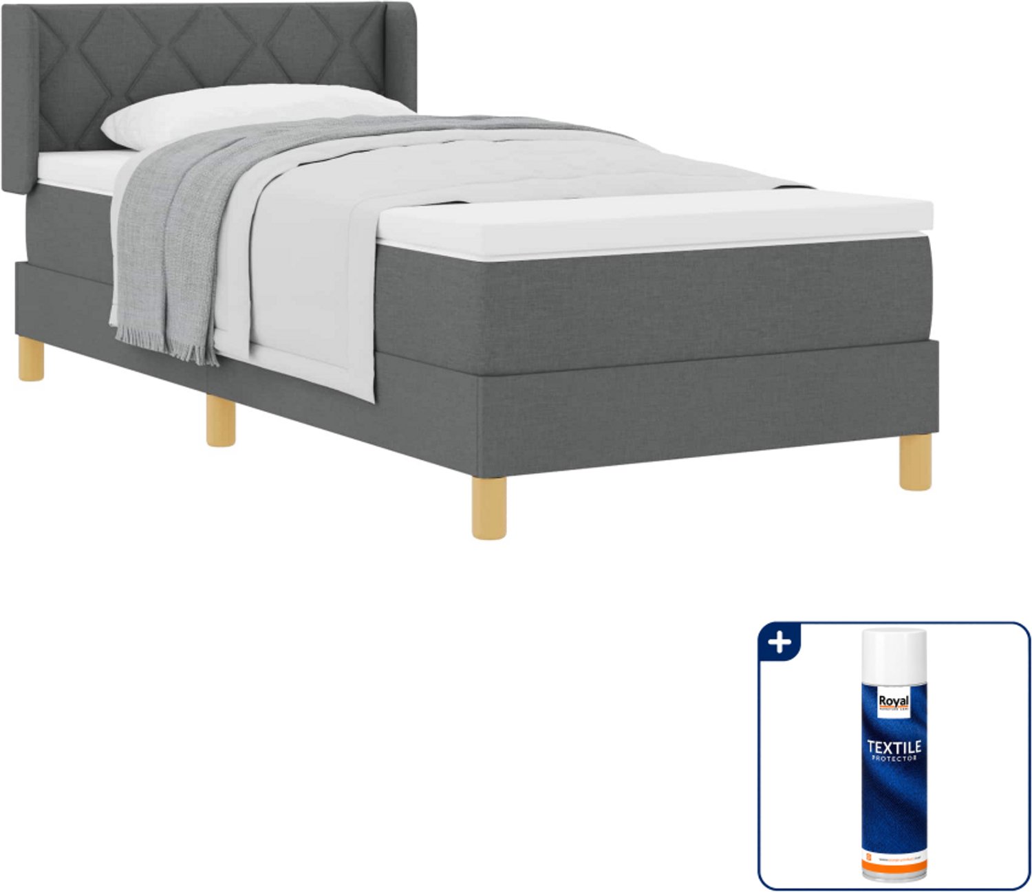 vidaXL boxspringbed - 90 x 200 cm - donkergrijs - Inclusief textielbeschermer 500 ml