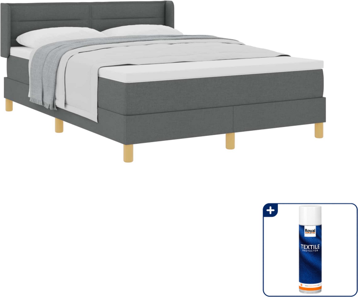 vidaXL boxspringbed met matras - Small double 140 x 200 cm - stof - donkergrijs - Inclusief textielbeschermer 500 ml