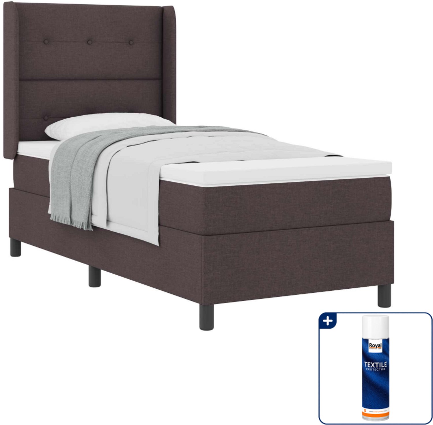 vidaXL boxspringbed - 100 x 200 cm - donkerbruin - Inclusief textielbeschermer 500 ml