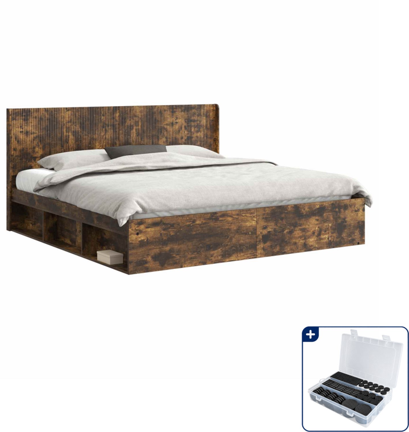 vidaXL Bedframe - Kingsize - 180 x 200 cm - gerookt eiken - Inclusief antikrasvilt 177-delig Bruin