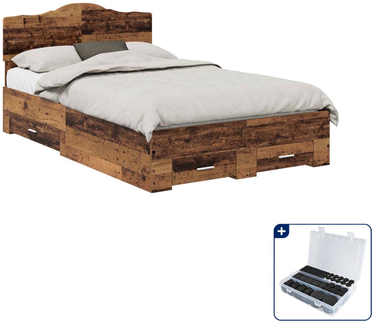 vidaXL bedframe - 120 x 190 cm - bewerkt hout - oudhout - Inclusief antikrasvilt 177-delig Bruin