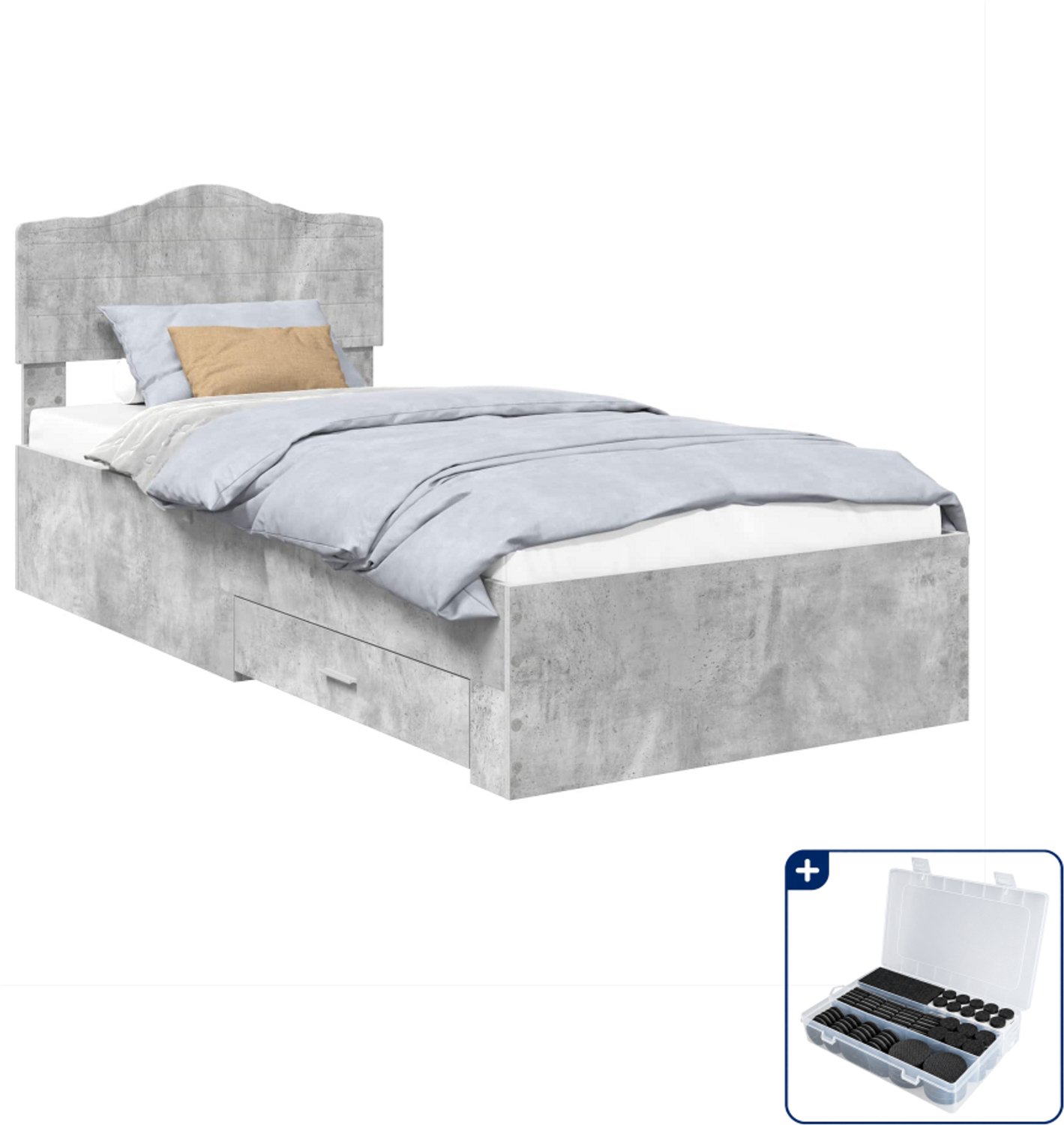 vidaXL Bedframe met lade - 90 x 190 cm - bewerkt hout - beton grijs - Inclusief antikrasvilt 177-delig