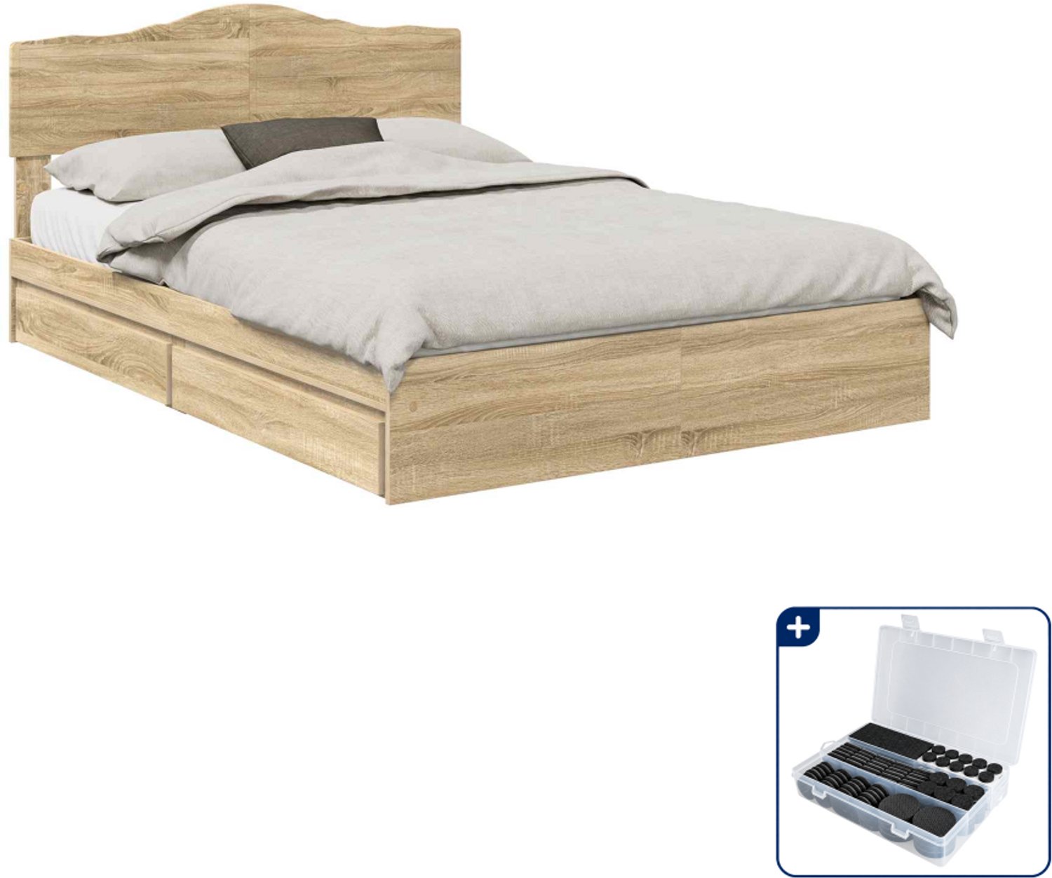 vidaXL Queensize bed - 160 x 200 cm - bewerkt hout - sonoma eiken - Inclusief antikrasvilt 177-delig