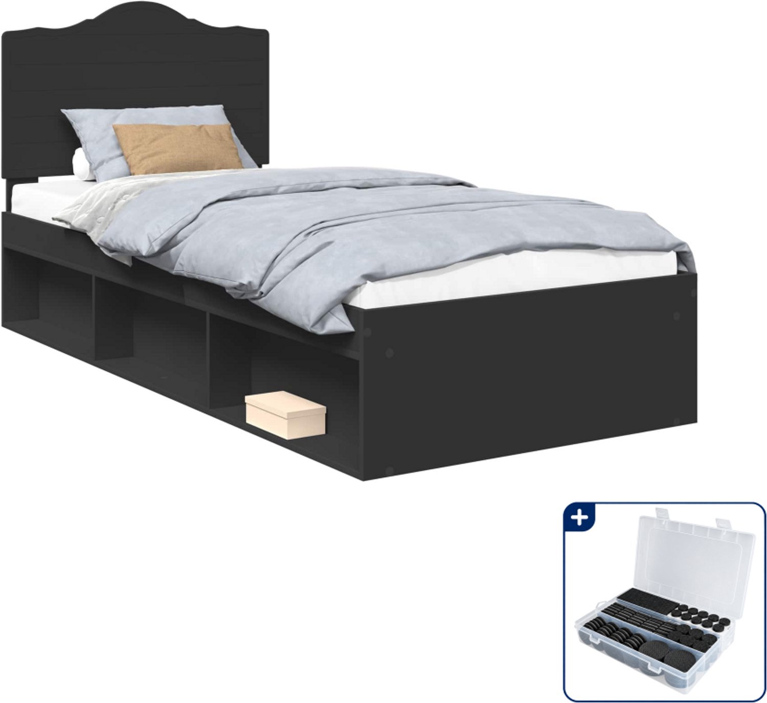 vidaXL bedframe - 100 x 200 cm - bewerkt hout - zwart - Inclusief antikrasvilt 177-delig
