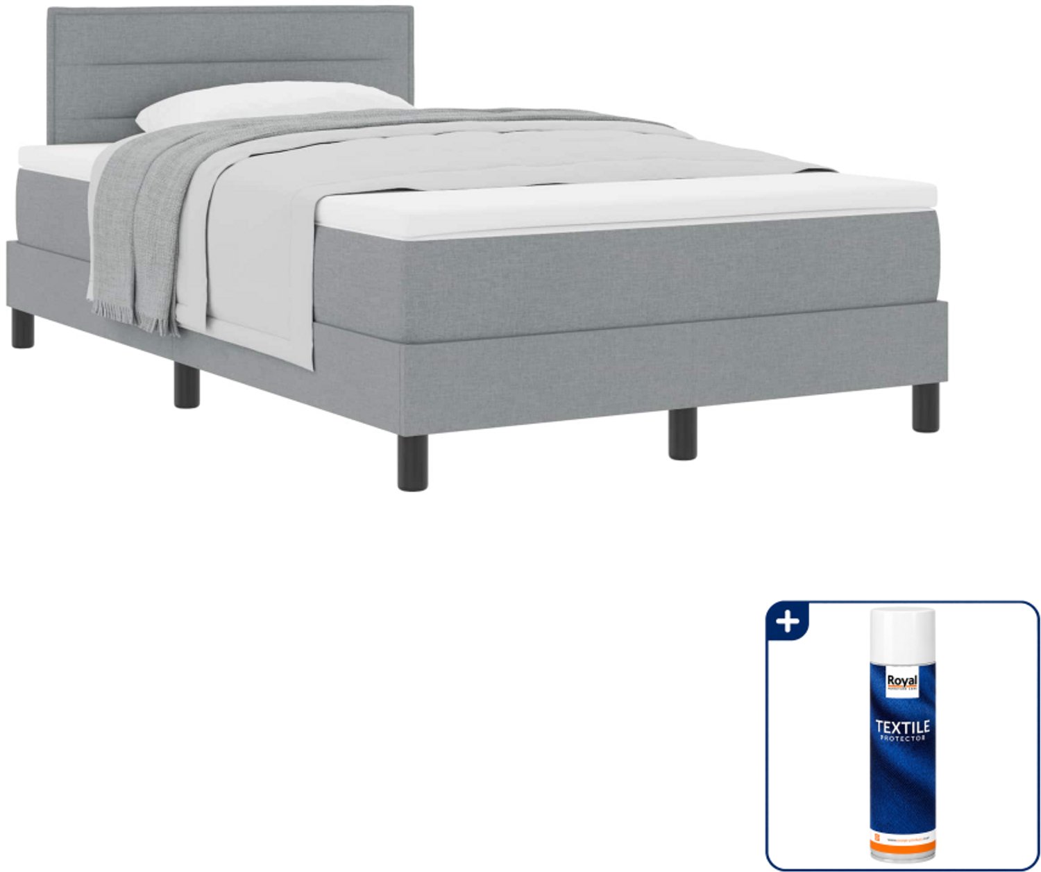 vidaXL boxspringbed - 120 x 200 cm - stof - lichtgrijs - Inclusief textielbeschermer 500 ml