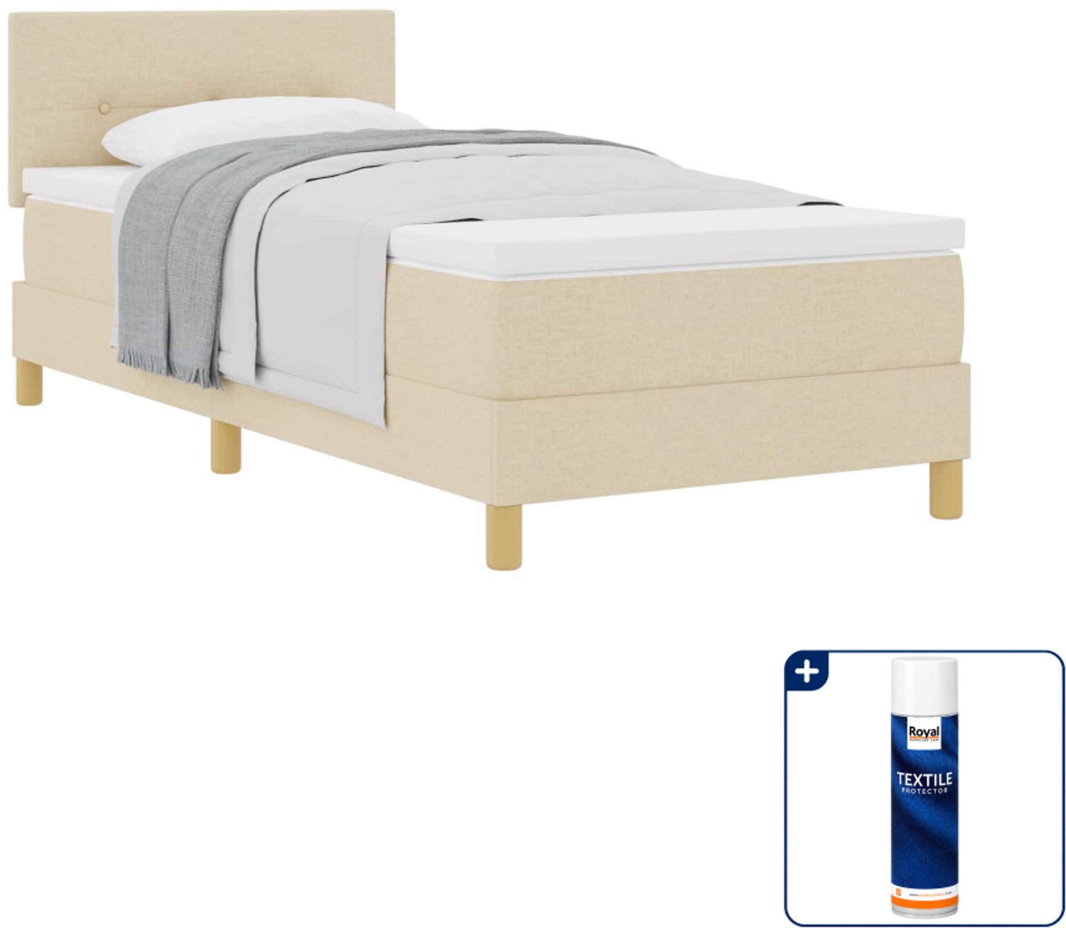 vidaXL boxspringbed - 100 x 200 cm - crème - Inclusief textielbeschermer 500 ml