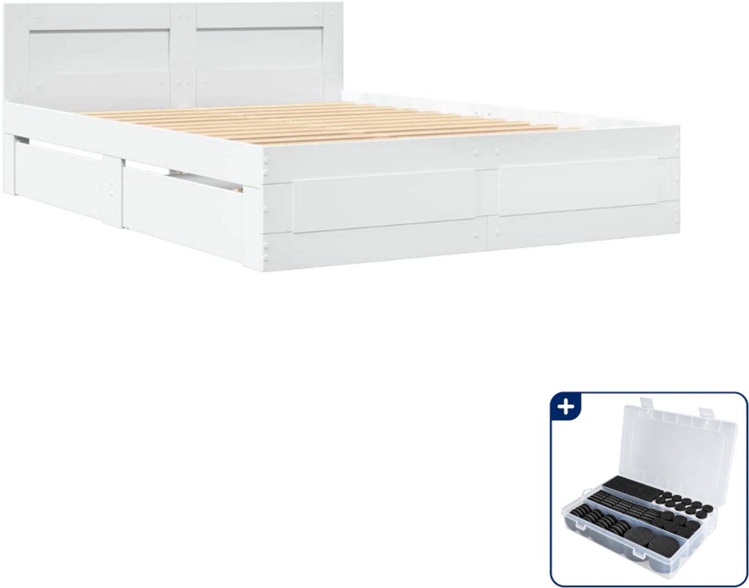 vidaXL bedframe - 137 x 190 cm - bewerkt hout - wit - Inclusief antikrasvilt 177-delig Bruin