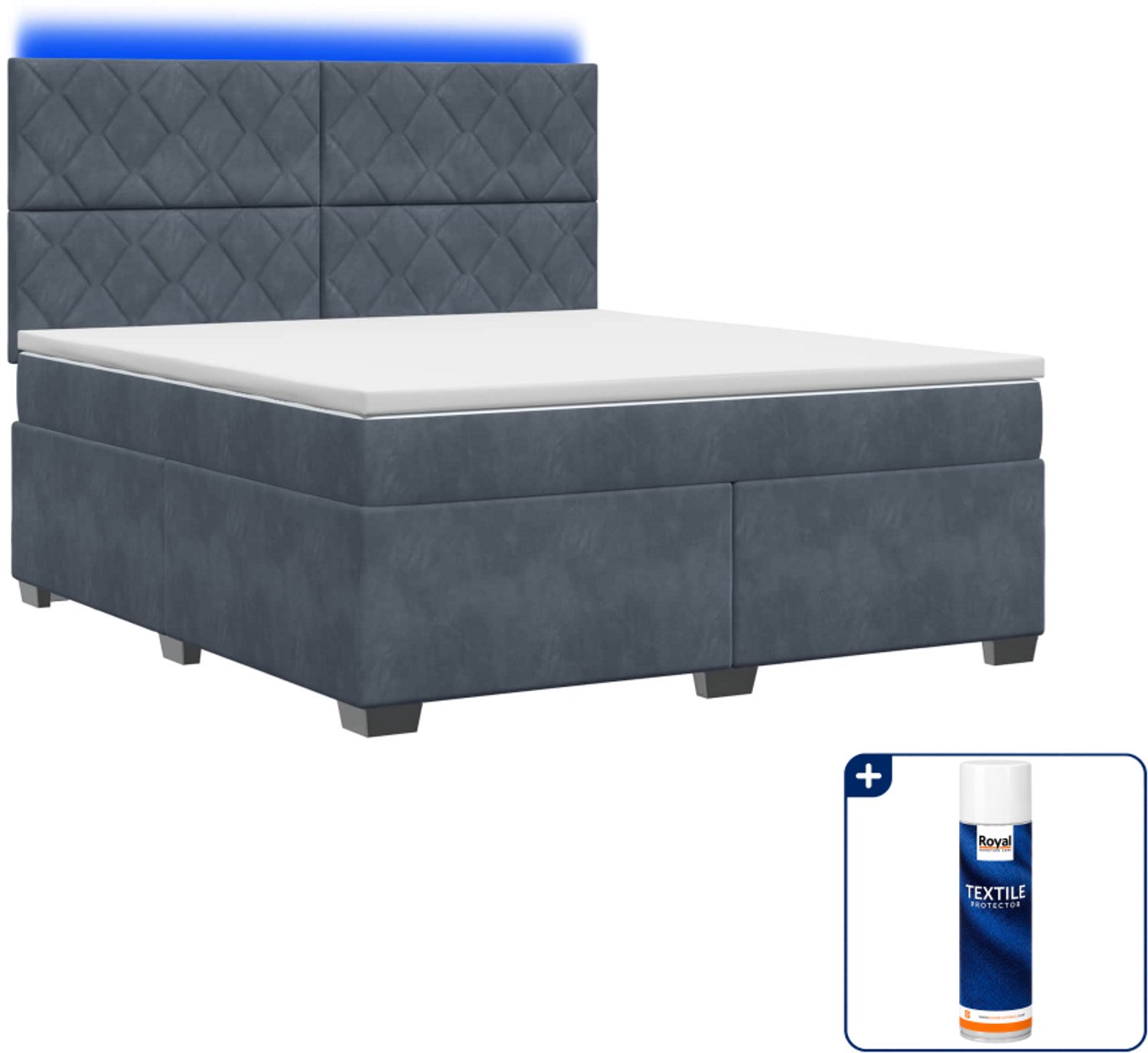 vidaXL boxspringbed met matras - 140 x 190 cm - fluweel - donkergrijs - Inclusief textielbeschermer 500 ml Donker Grijn
