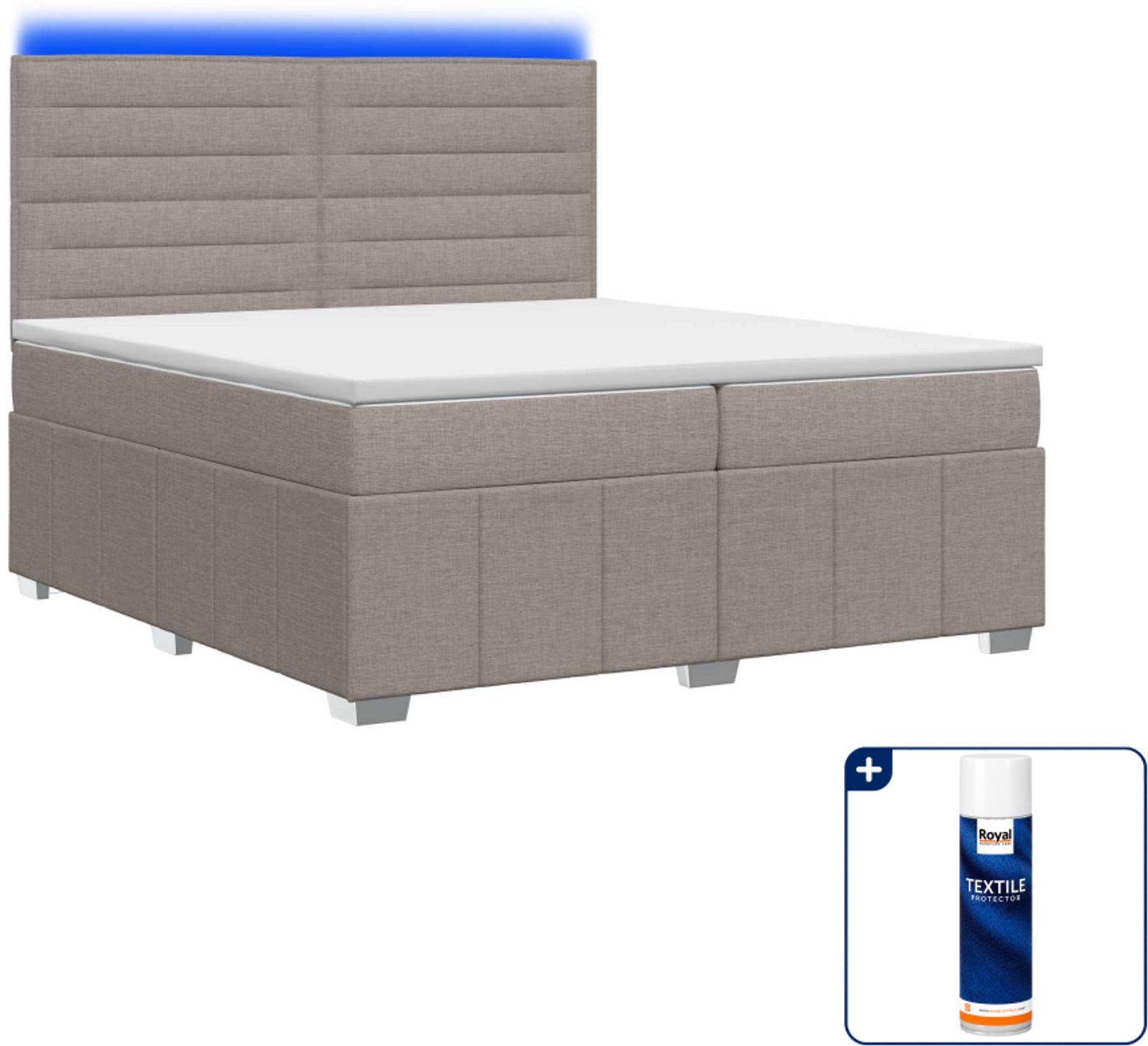vidaXL led boxspring - 200 x 200 cm - taupe - Inclusief textielbeschermer 500 ml