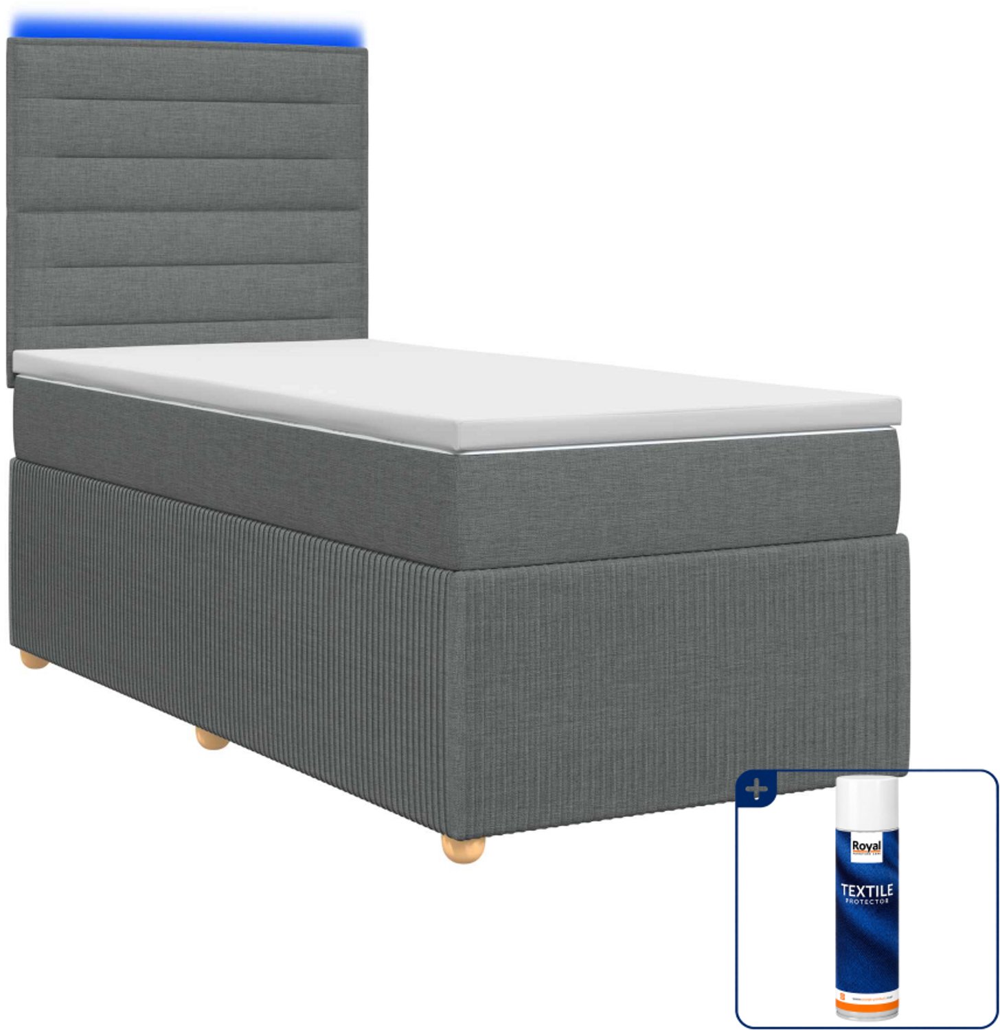 vidaXL LED boxspring bed met matras - 90 x 200 cm - donkergrijs - Inclusief textielbeschermer 500 ml Donker Grijn