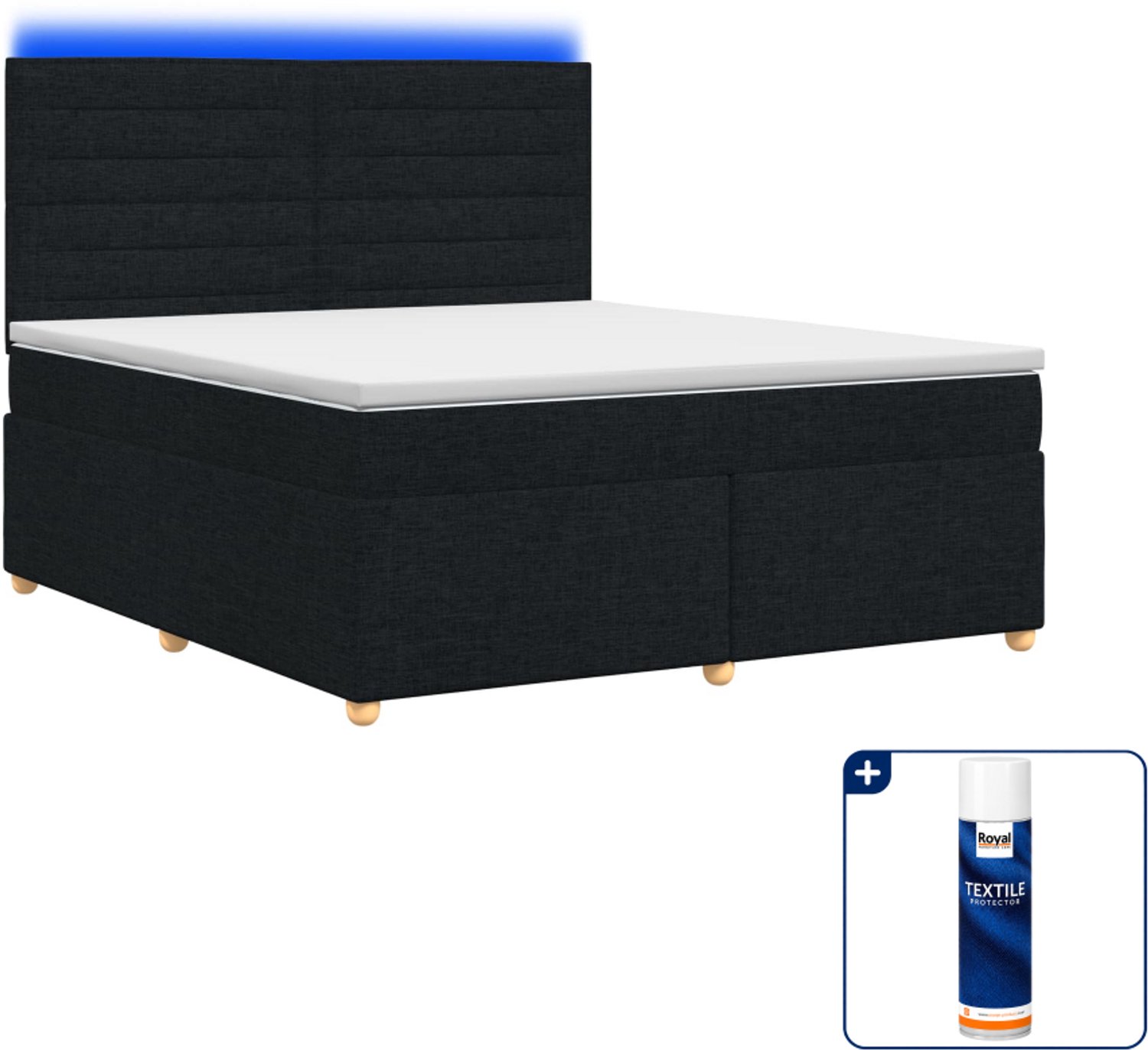 vidaXL boxspringbed met matras - 140 x 190 cm - zwart - Inclusief textielbeschermer 500 ml
