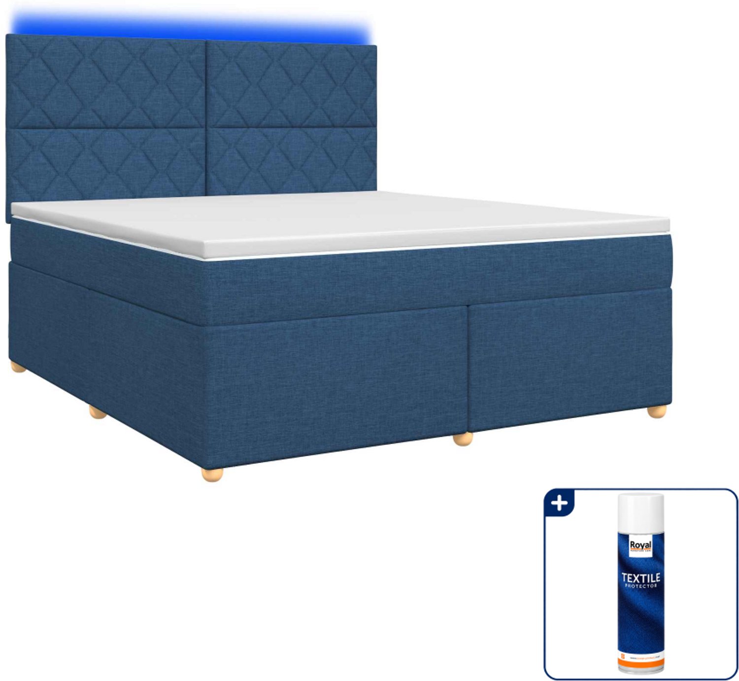vidaXL boxspringbed Kingsize - 180 x 200 cm - blauw - Inclusief textielbeschermer 500 ml