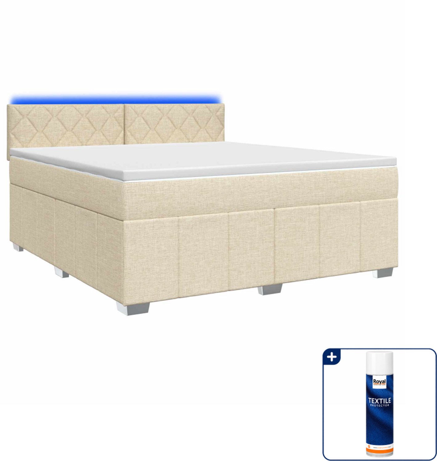 vidaXL boxspringbed met matras - Small double - 140 x 200 cm - crème - Inclusief textielbeschermer 500 ml